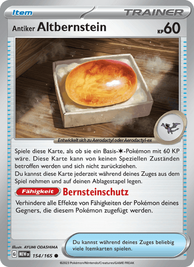 Antiker Altbernstein 154/165 151 Pokémon Karte