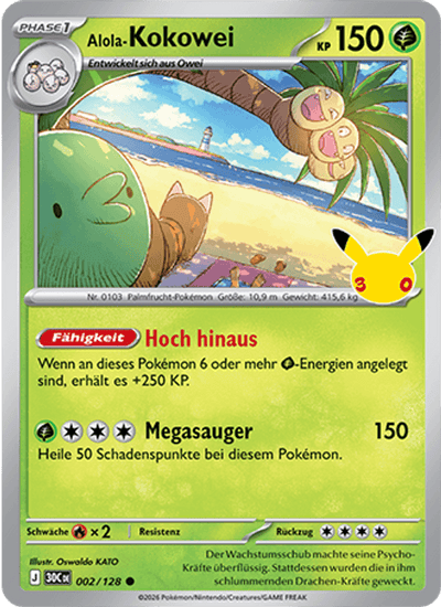 Alola-Kokowei 002/128 30th Celebration Pokémon Karte