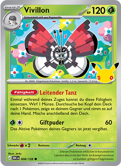 Vivillon 008/128 30th Celebration Pokémon Karte