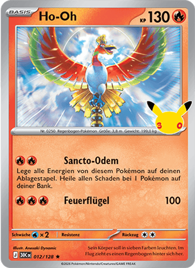 Ho-Oh 012/128 30th Celebration Pokémon Karte