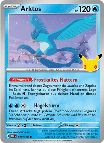 Arktos 018/128 30th Celebration Pokémon Karte