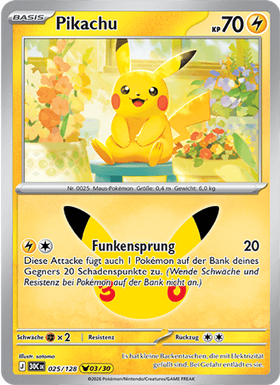 Pikachu 025/128 30th Celebration Pokémon Karte