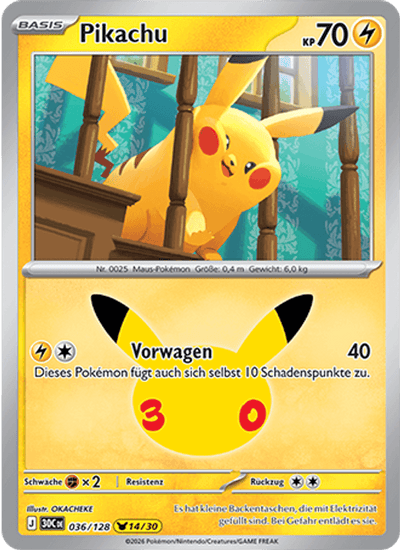 Pikachu 036/128 30th Celebration Pokémon Karte