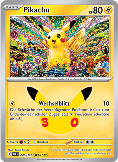 Pikachu 040/128 30th Celebration Pokémon Karte
