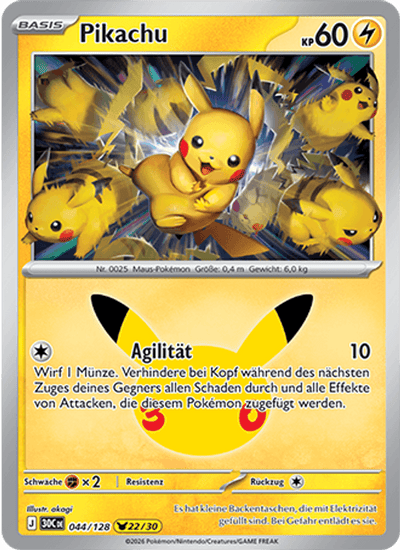 Pikachu 044/128 30th Celebration Pokémon Karte