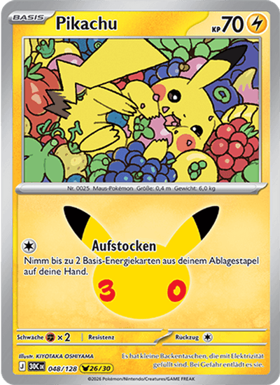 Pikachu 048/128 30th Celebration Pokémon Karte