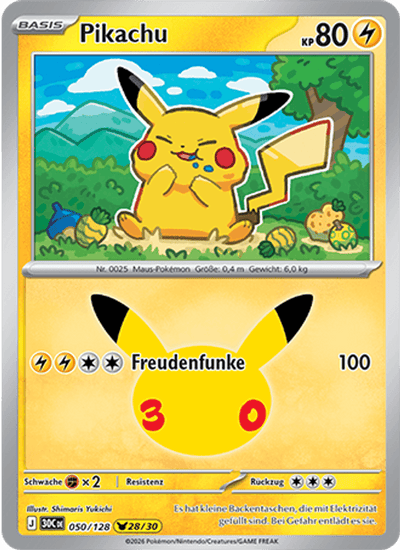 Pikachu 050/128 30th Celebration Pokémon Karte