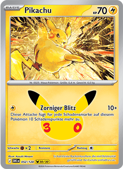 Pikachu 052/128 30th Celebration Pokémon Karte