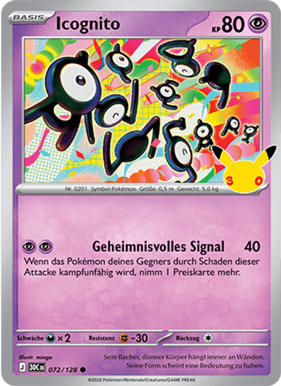 Icognito 072/128 30th Celebration Pokémon Karte
