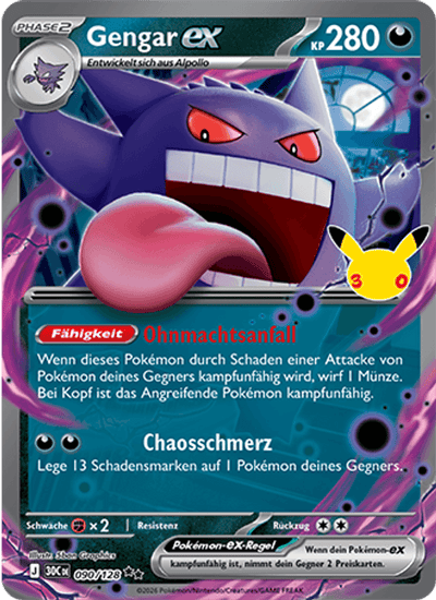Gengar-ex 090/128 30th Celebration Pokémon Karte