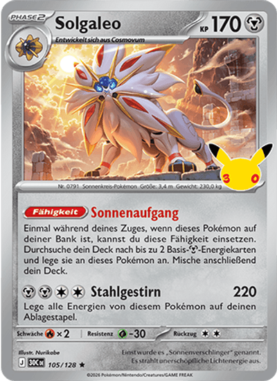 Solgaleo 105/128 30th Celebration Pokémon Karte