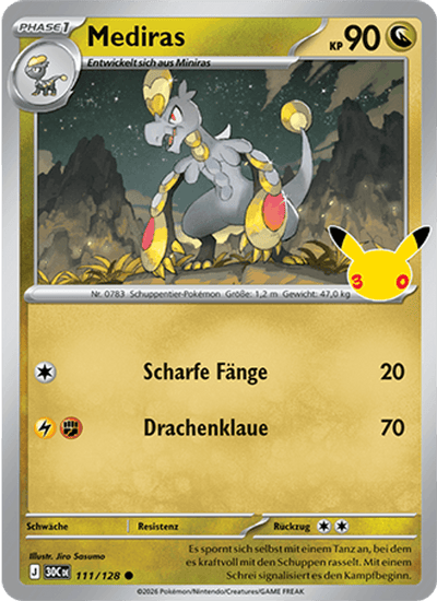 Mediras 111/128 30th Celebration Pokémon Karte
