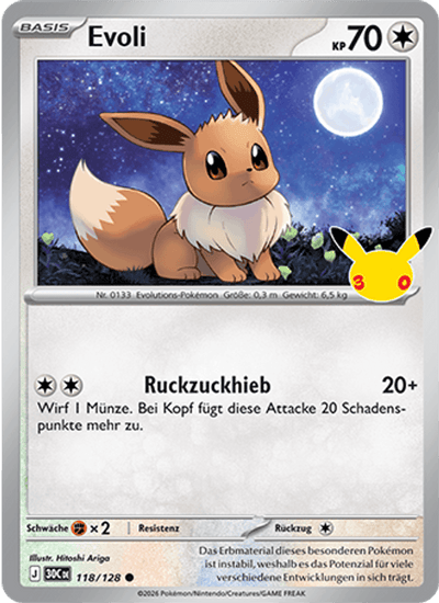 Evoli 118/128 30th Celebration Pokémon Karte