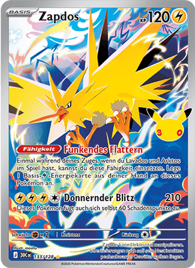 Zapdos 133/128 30th Celebration Pokémon Karte