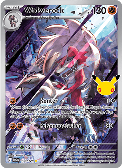 Wolwerock 138/128 30th Celebration Pokémon Karte