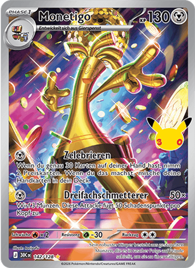 Monetigo 142/128 30th Celebration Pokémon Karte