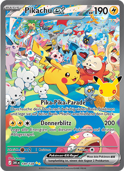 Pikachu-ex 149/128 30th Celebration Pokémon Karte