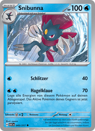 Snibunna 045/217 Erhabene Helden Pokémon Karte