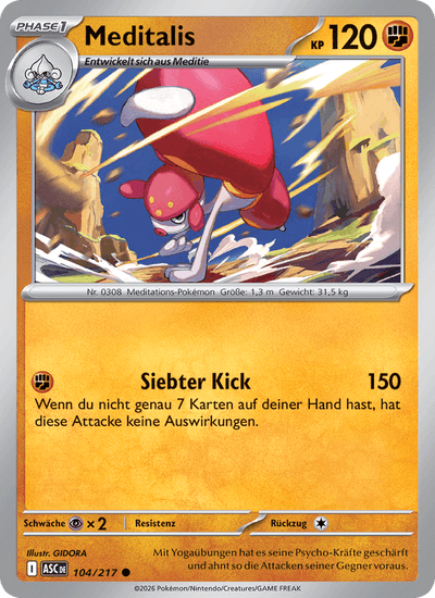 Meditalis 104/217 Erhabene Helden Pokémon Karte