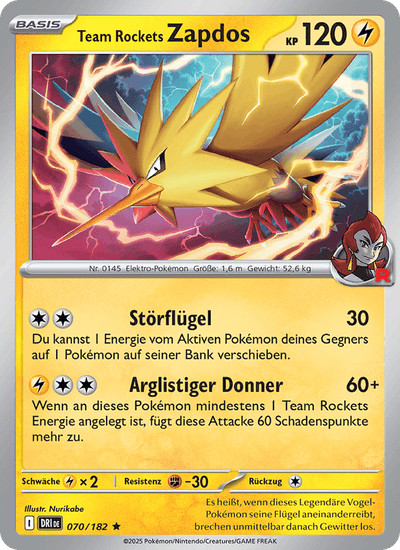 Team Rockets Zapdos 070/182 Ewige Rivalen Pokémon Karte