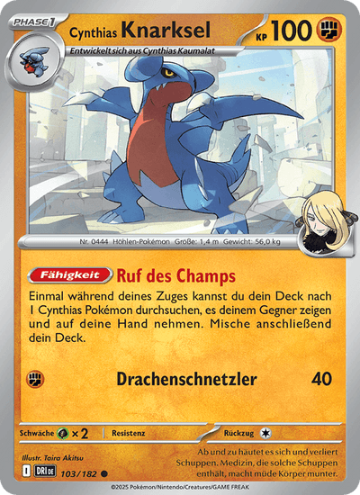 Cynthias Knarksel 103/182 Ewige Rivalen Pokémon Karte