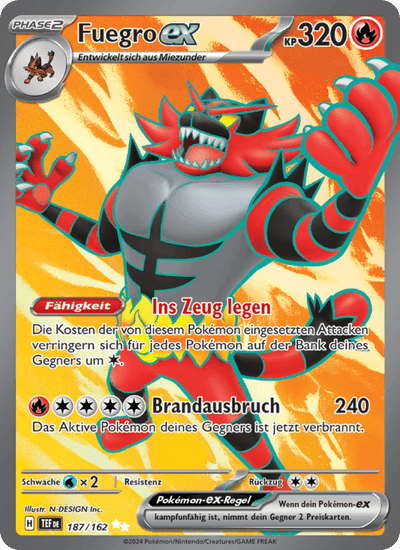 Fuegro-ex 187/162 Gewalten der Zeit Pokémon Karte