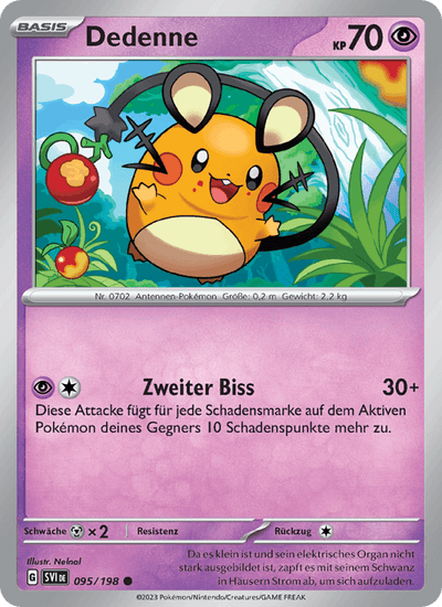 Dedenne 095/198 Karmesin & Purpur Pokémon Karte