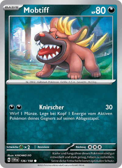 Mobtiff 136/198 Karmesin & Purpur Pokémon Karte