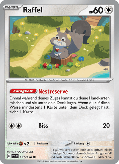 Raffel 151/198 Karmesin & Purpur Pokémon Karte