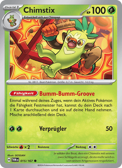 Chimstix 015/167 Maskerade im Zwielicht Pokémon Karte