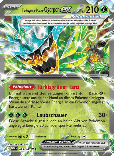 Türkisgrüne-Maske-Ogerpon-ex 025/167 Maskerade im Zwielicht Pokémon Karte