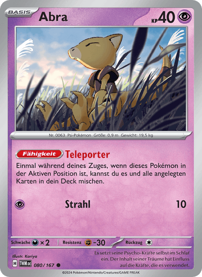 Abra 080/167 Maskerade im Zwielicht Pokémon Karte