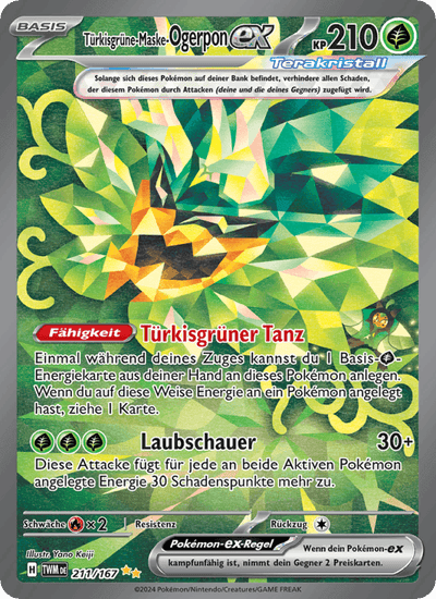 Türkisgrüne-Maske-Ogerpon-ex 211/167 Maskerade im Zwielicht Pokémon Karte
