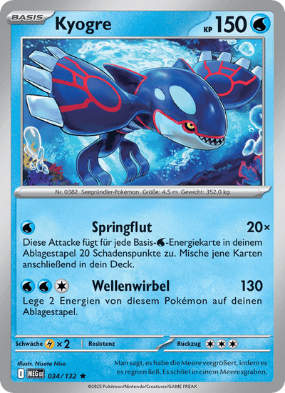 Kyogre 034/132 Mega-Entwicklung Pokémon Karte