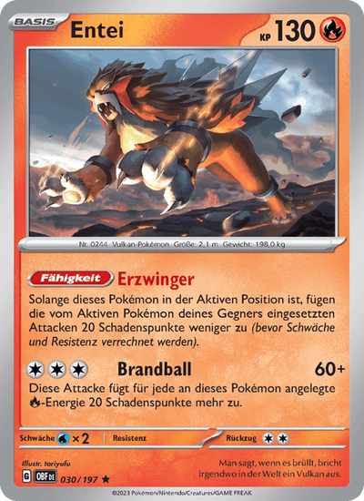 Entei 030/197 Obsidianflammen Pokémon Karte