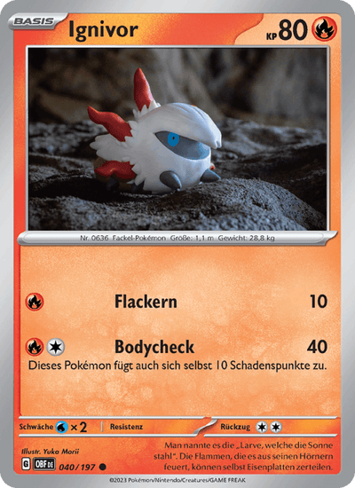 Ignivor 040/197 Obsidianflammen Pokémon Karte