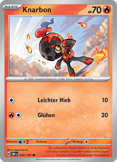 Knarbon 043/197 Obsidianflammen Pokémon Karte