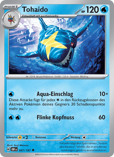 Tohaido 047/197 Obsidianflammen Pokémon Karte