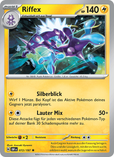 Riffex 072/197 Obsidianflammen Pokémon Karte