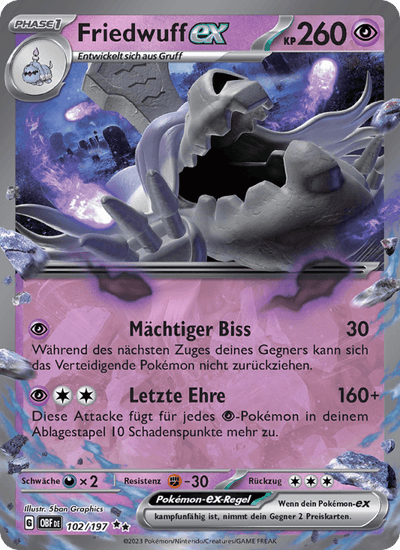 Friedwuff-ex 102/197 Obsidianflammen Pokémon Karte
