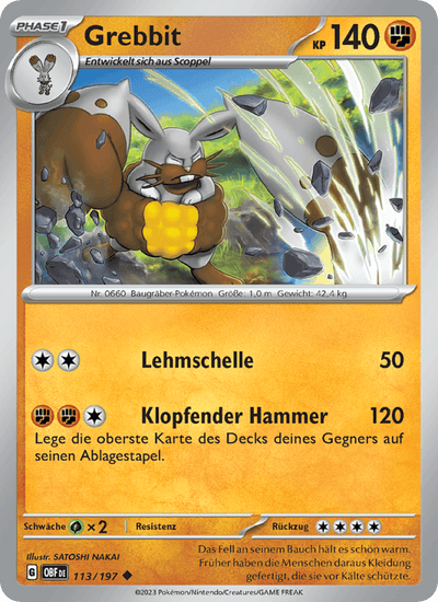 Grebbit 113/197 Obsidianflammen Pokémon Karte