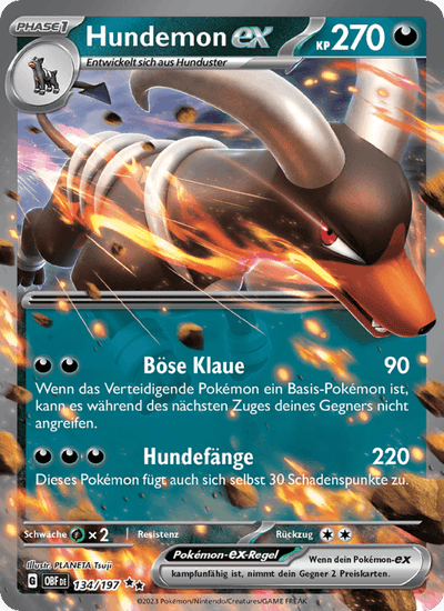 Hundemon-ex 134/197 Obsidianflammen Pokémon Karte