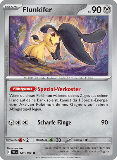 Flunkifer 143/197 Obsidianflammen Pokémon Karte