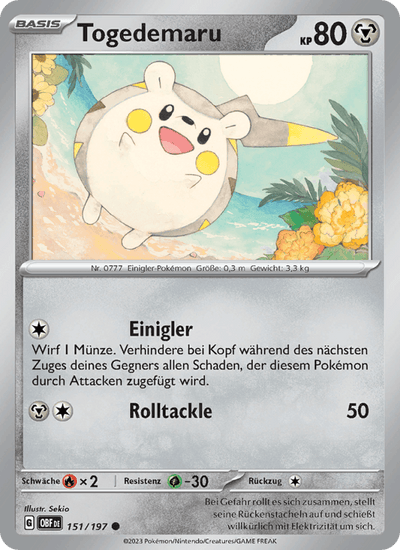 Togedemaru 151/197 Obsidianflammen Pokémon Karte