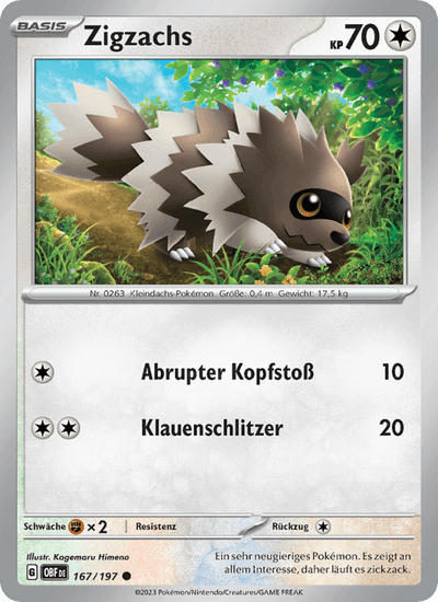 Zigzachs 167/197 Obsidianflammen Pokémon Karte