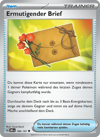 Ermutigender Brief 189/197 Obsidianflammen Pokémon Karte