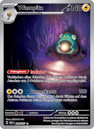 Wampitz 201/197 Obsidianflammen Pokémon Karte
