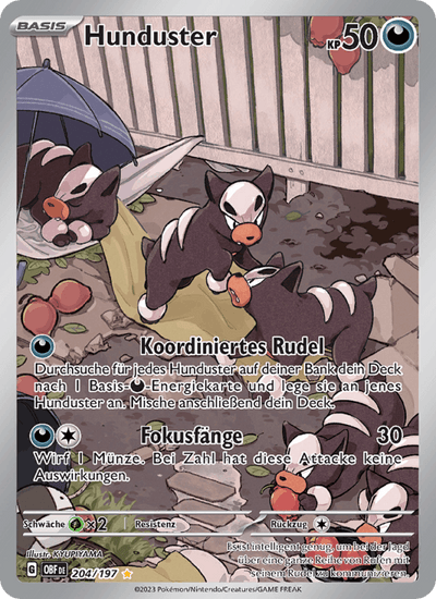 Hunduster 204/197 Obsidianflammen Pokémon Karte