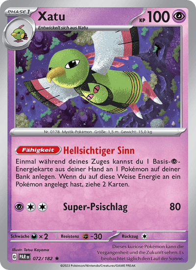 Xatu 072/182 Paradoxrift Pokémon Karte