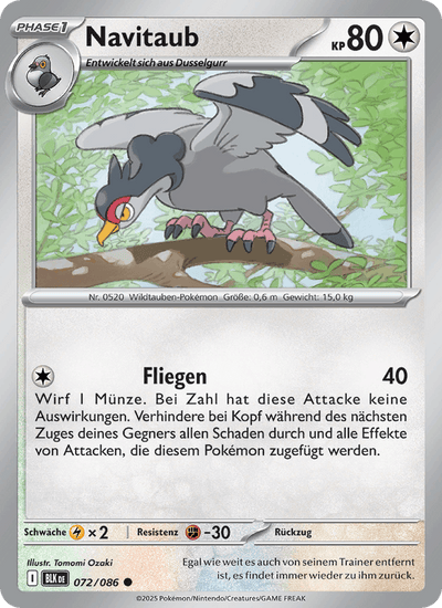 Navitaub 072/086 Schwarze Blitze Pokémon Karte